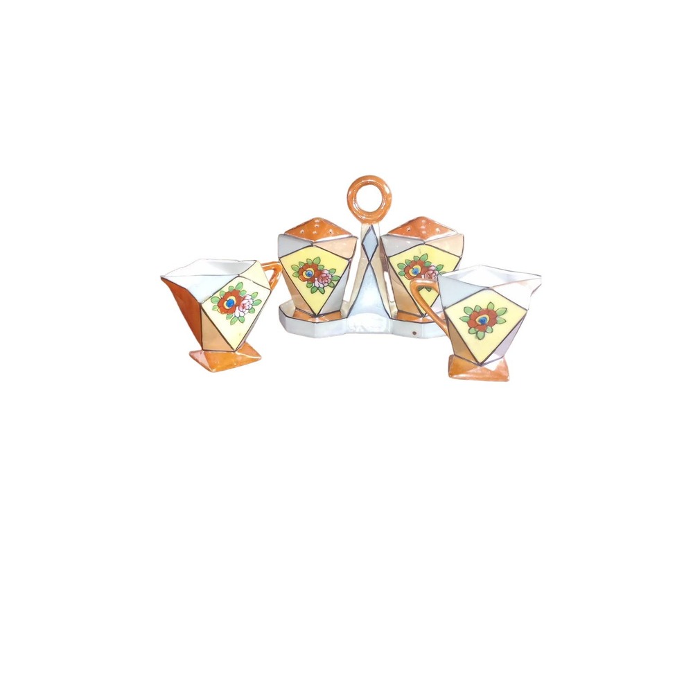 Chinese Lusterware Salt and Pepper with Two Creamers